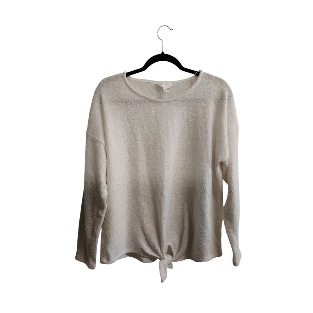 LC Lauren‎ Conrad Women's XL White Fuzzy Front Tie Long Sleeve Sweater